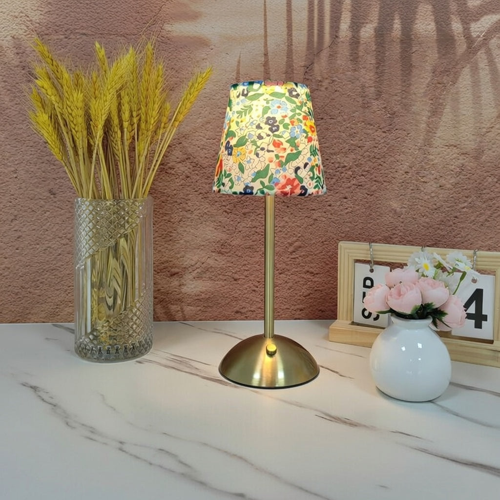 Vintage Floral Fabric Table Lamp - Touch Dimmable Brass Bedside Lamp, 3 Color Modes