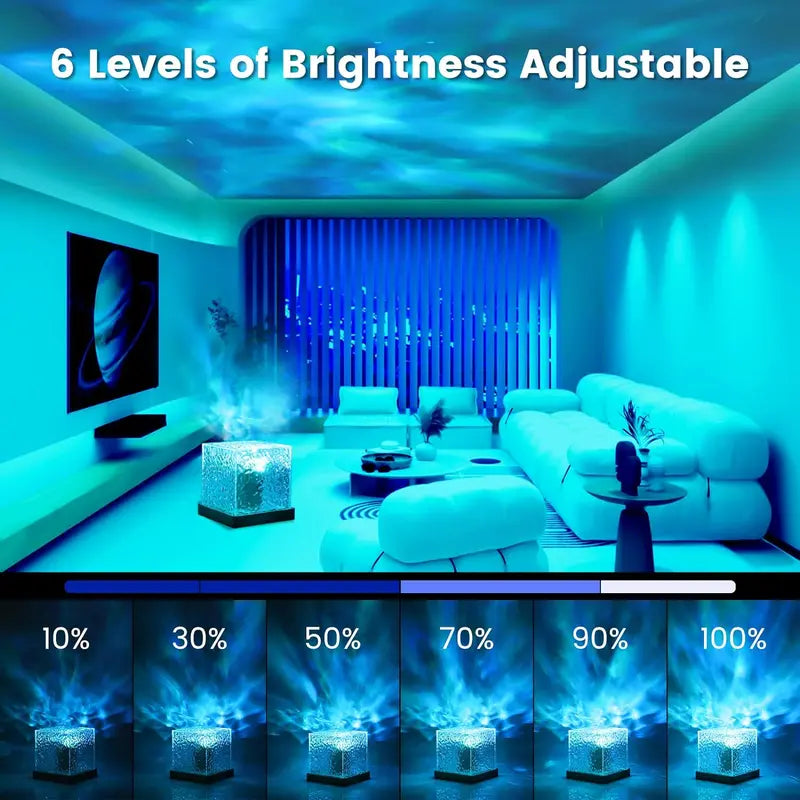 16-Color LED Aurora Projector Night Light – Crystal Water Ripple Lamp, Remote Control, USB Powered Home Decor Gift
