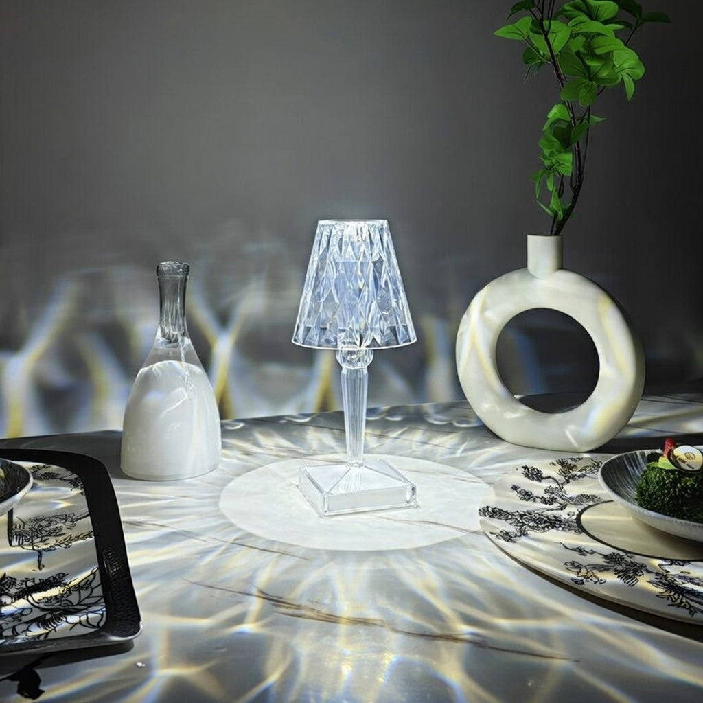Crystal Diamond Table Lamp | 3-Color Touch Dimming LED Bedside Light