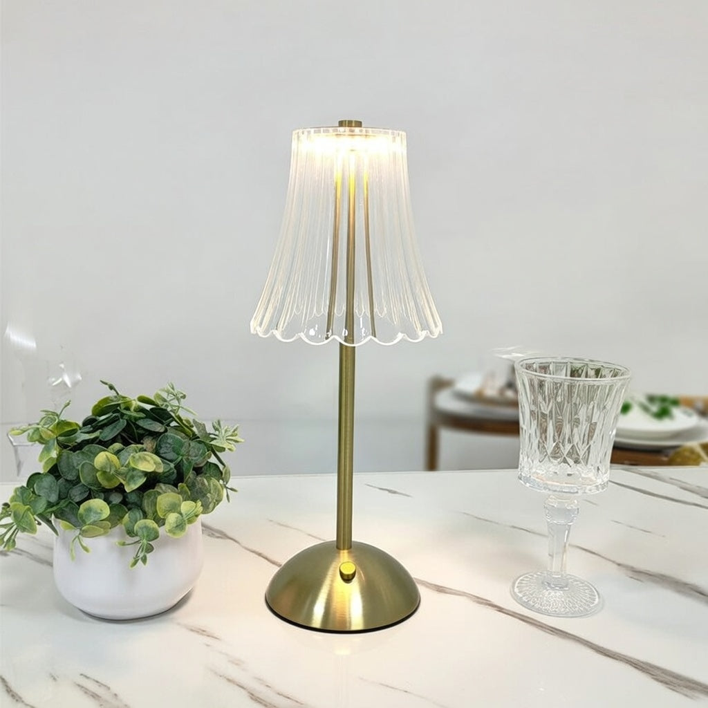 Crystal Touch Rechargeable Bedside Lamp 3 Color Dimmable Cordless Gold