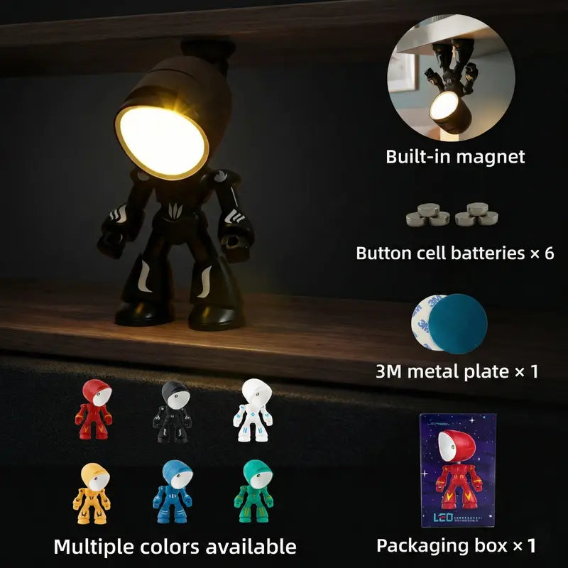 Cute LED Mini Robot Night Light for Kids - Magnetic Base, Rechargeable Bedroom Lamp, Valentine's Day Gift for Children