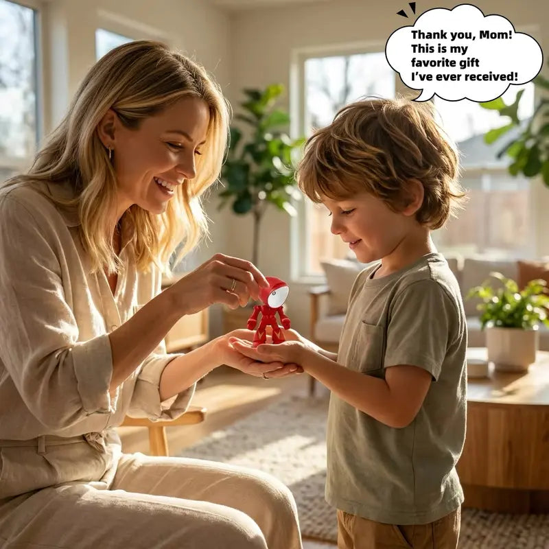 Cute LED Mini Robot Night Light for Kids - Magnetic Base, Rechargeable Bedroom Lamp, Valentine's Day Gift for Children