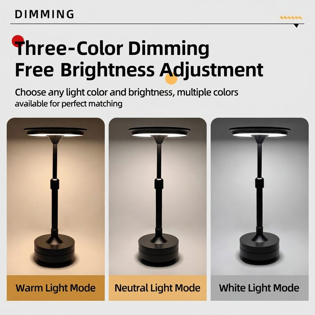 Rechargeable LED Desk Lamp Touch Control Dimmable 3 Color Temperatures Cordless Table Lamp Eye-Caring