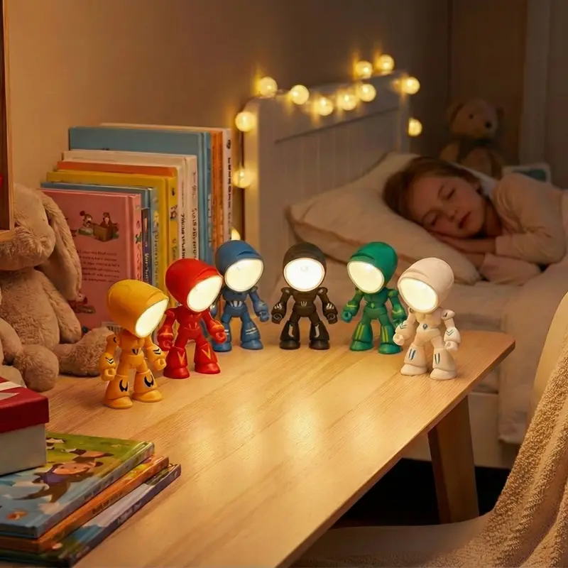 Cute LED Mini Robot Night Light for Kids - Magnetic Base, Rechargeable Bedroom Lamp, Valentine's Day Gift for Children