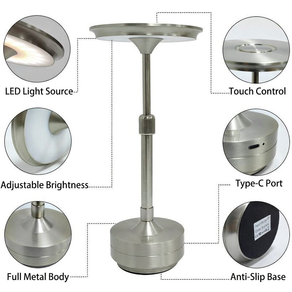 Rechargeable LED Desk Lamp Touch Control Dimmable 3 Color Temperatures Cordless Table Lamp Eye-Caring