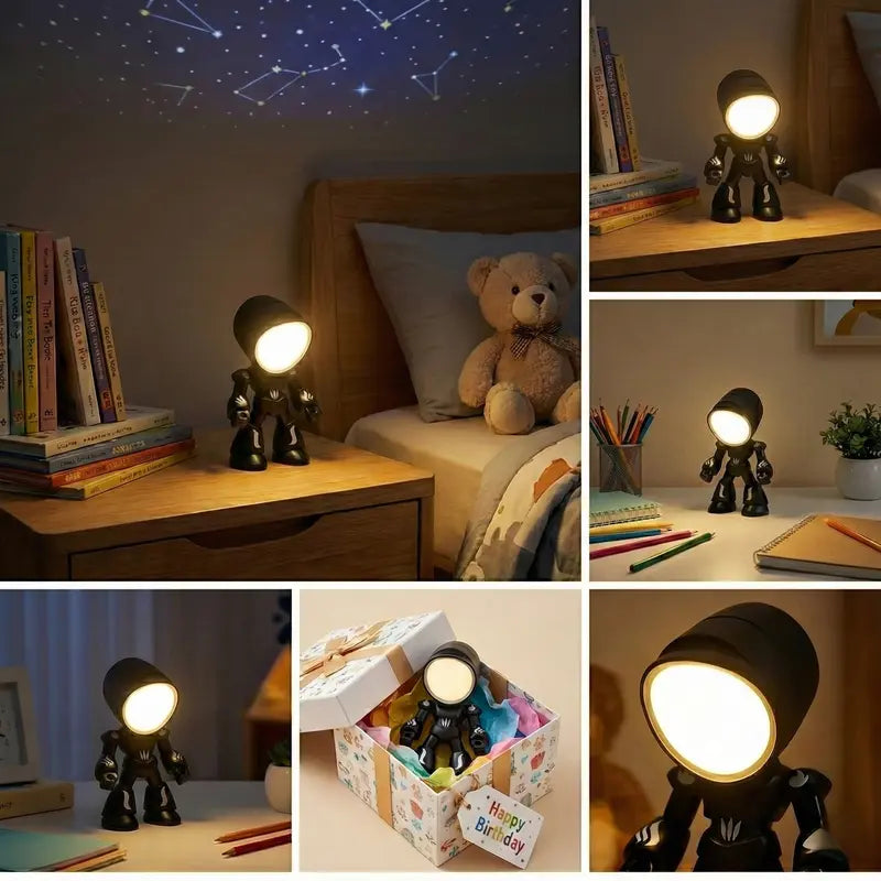 Cute LED Mini Robot Night Light for Kids - Magnetic Base, Rechargeable Bedroom Lamp, Valentine's Day Gift for Children