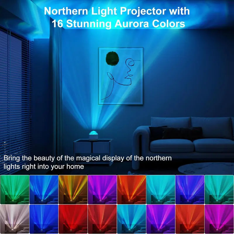 Northern Lights & Water Ripple Projector – 16 Colors LED Atmosphere Lamp Remote
