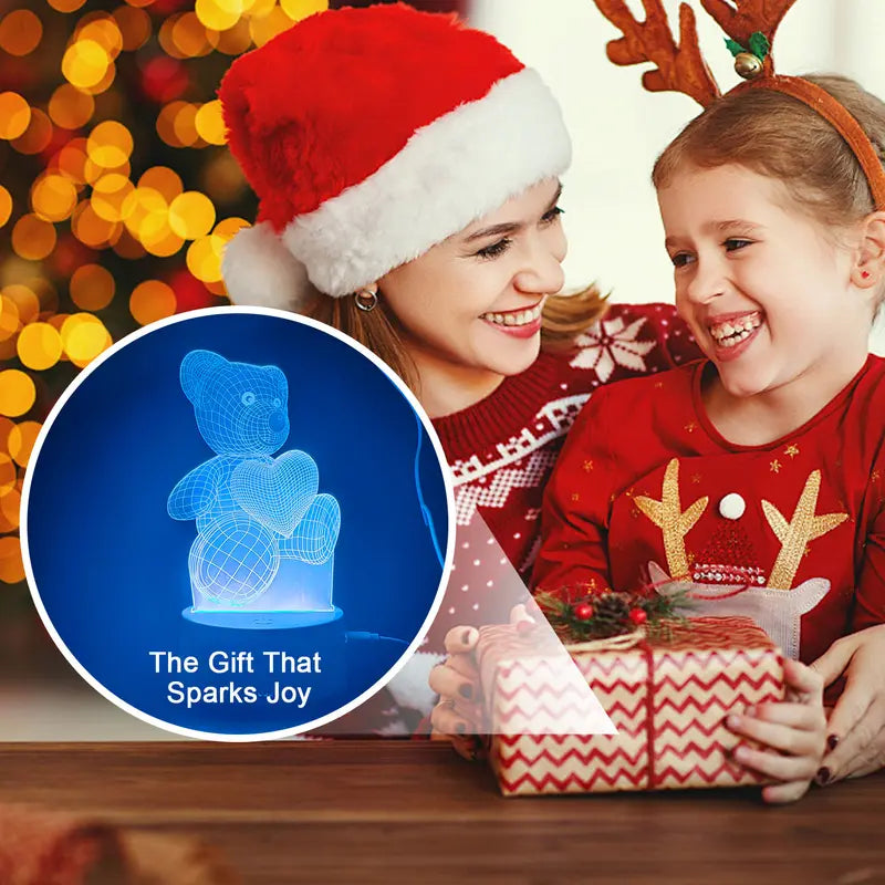 3D LED Bear Night Light 16 Colors RGB Changing USB Desk Lamp Cute Acrylic Illusion Nightlight Kids Bedroom Decor Christmas Birthday Gift