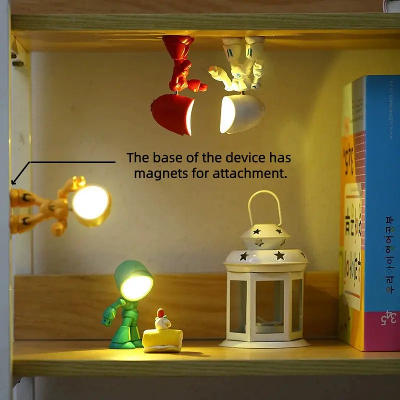 Cute LED Mini Robot Night Light for Kids - Magnetic Base, Rechargeable Bedroom Lamp, Valentine's Day Gift for Children