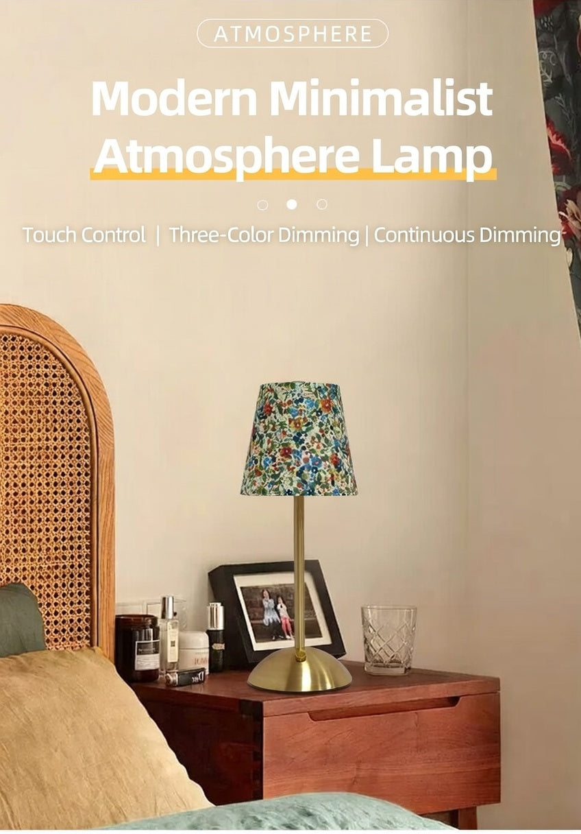 Vintage Floral Fabric Table Lamp - Touch Dimmable Brass Bedside Lamp, 3 Color Modes