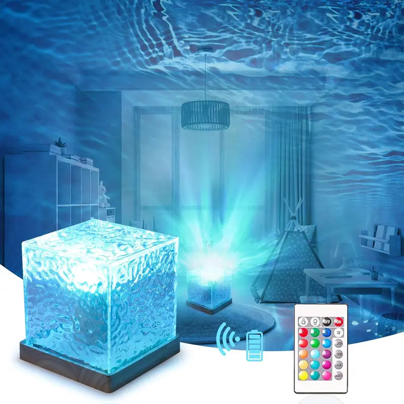 16-Color LED Aurora Projector Night Light – Crystal Water Ripple Lamp, Remote Control, USB Powered Home Decor Gift