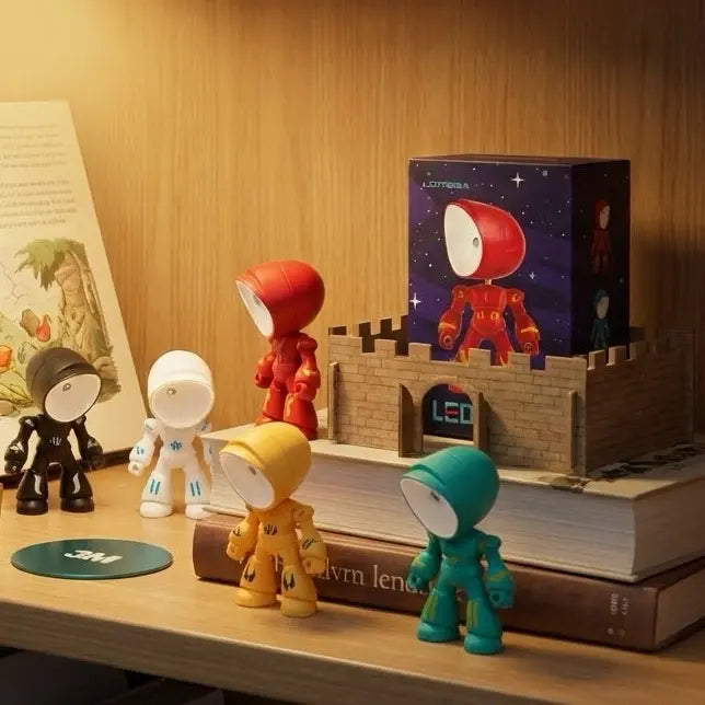 Cute LED Mini Robot Night Light for Kids - Magnetic Base, Rechargeable Bedroom Lamp, Valentine's Day Gift for Children