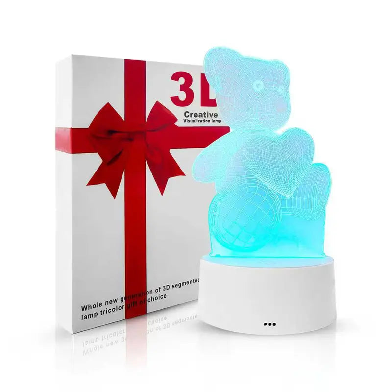 3D LED Bear Night Light 16 Colors RGB Changing USB Desk Lamp Cute Acrylic Illusion Nightlight Kids Bedroom Decor Christmas Birthday Gift